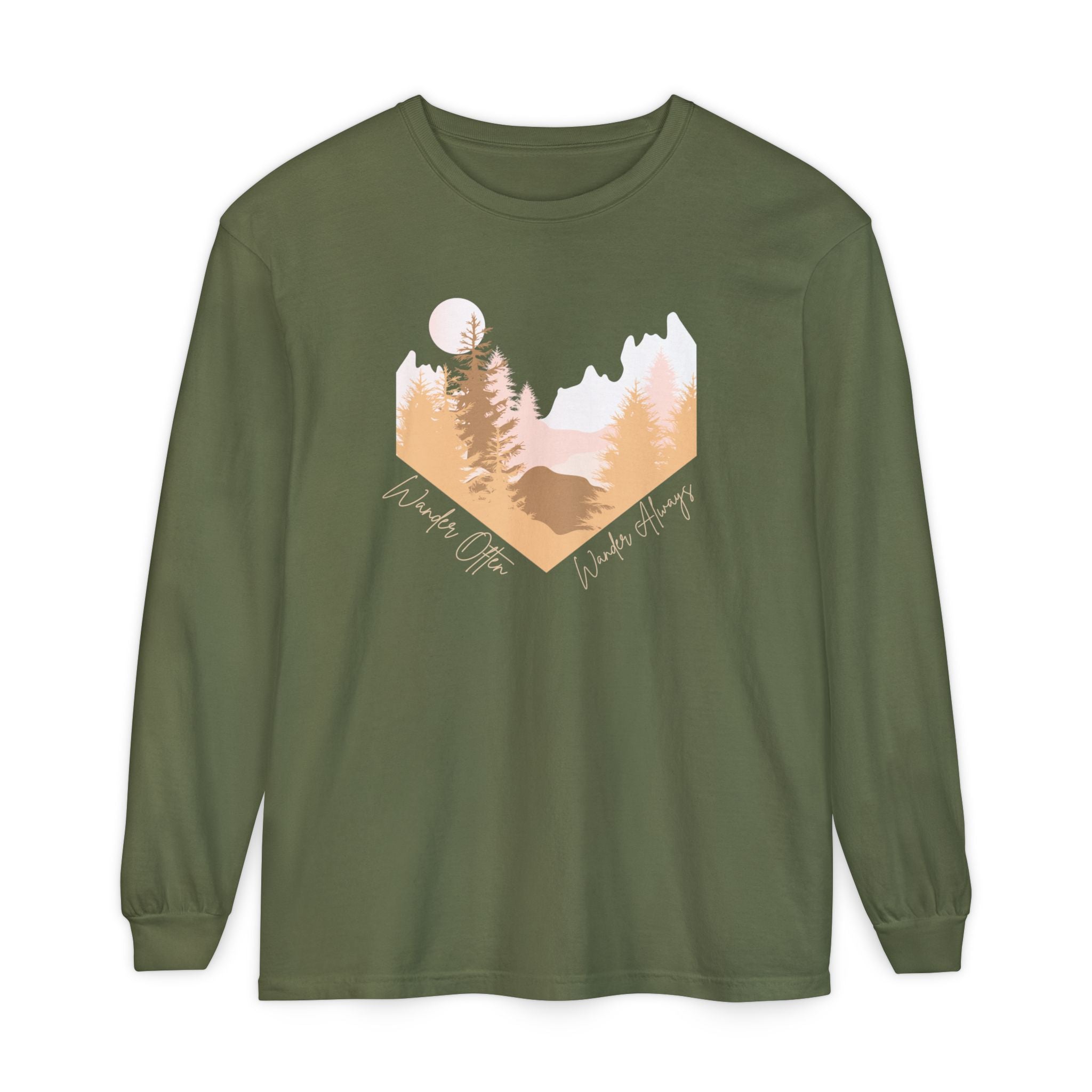 Wander Often Long Sleeve Shirt, Soft Nature Graphic Tee, Wild & Wander