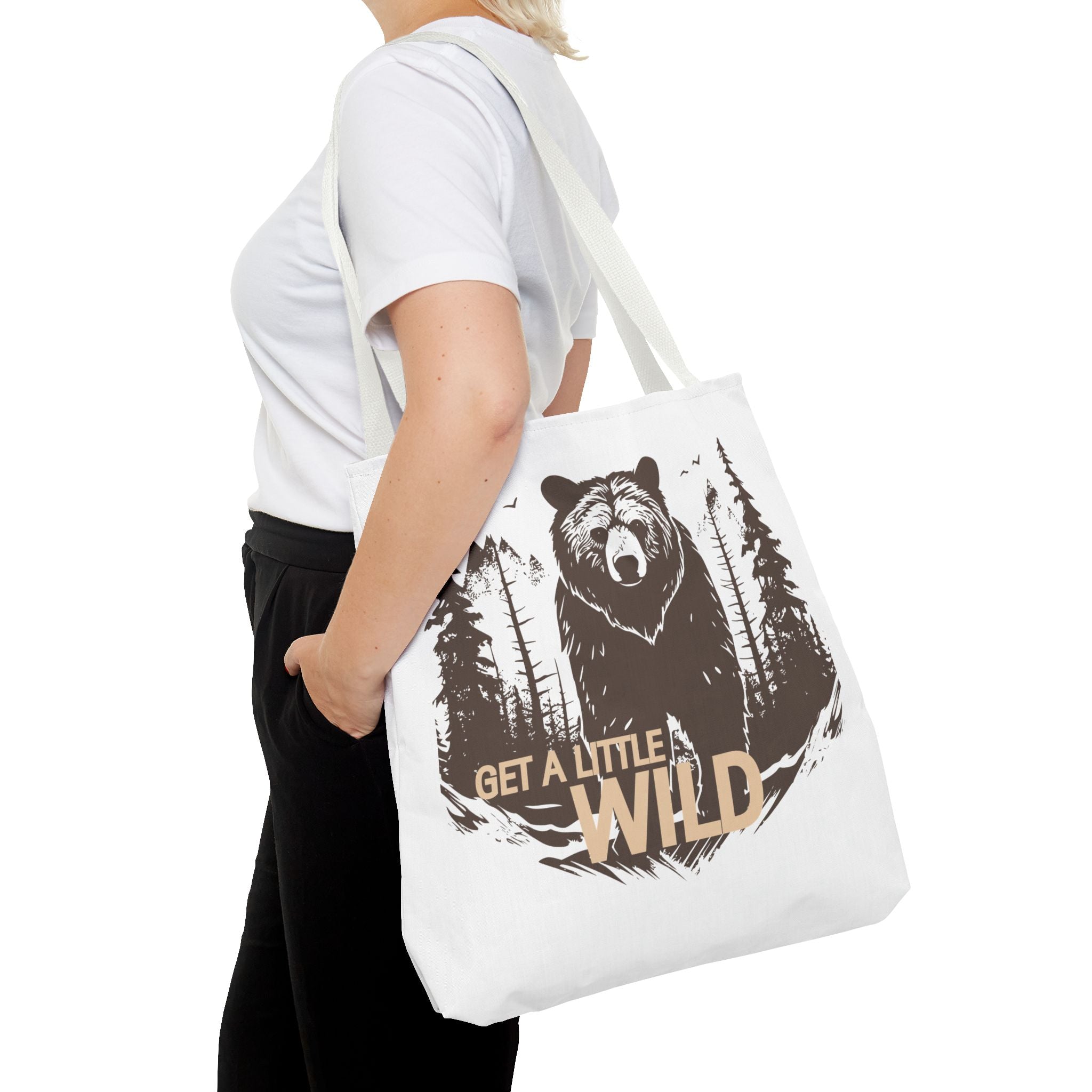 Get a Little Wild Tote Bag - Bear Forest Design | Durable Cotton Handle Market Bag