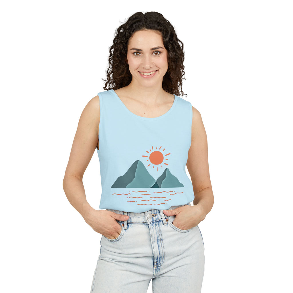 Mountain Sunrise Tank Top - Comfort Colors Garment-Dyed Unisex Muscle Tank | Soft Cotton Nature-Inspired Summer Shirt