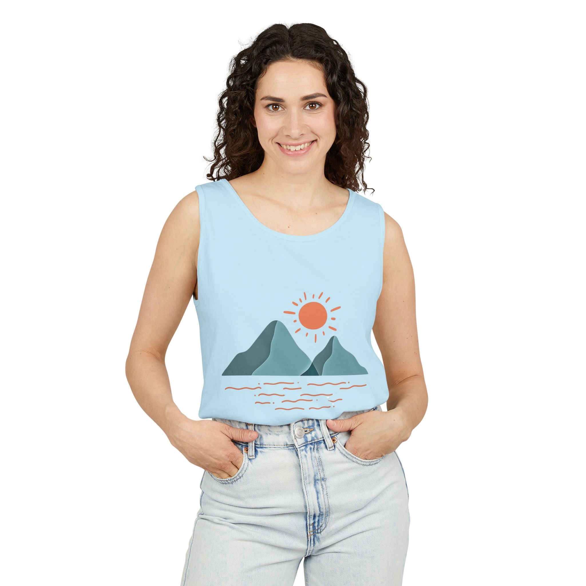 Mountain Sunrise Tank Top - Comfort Colors Garment-Dyed Unisex Muscle Tank | Soft Cotton Nature-Inspired Summer Shirt