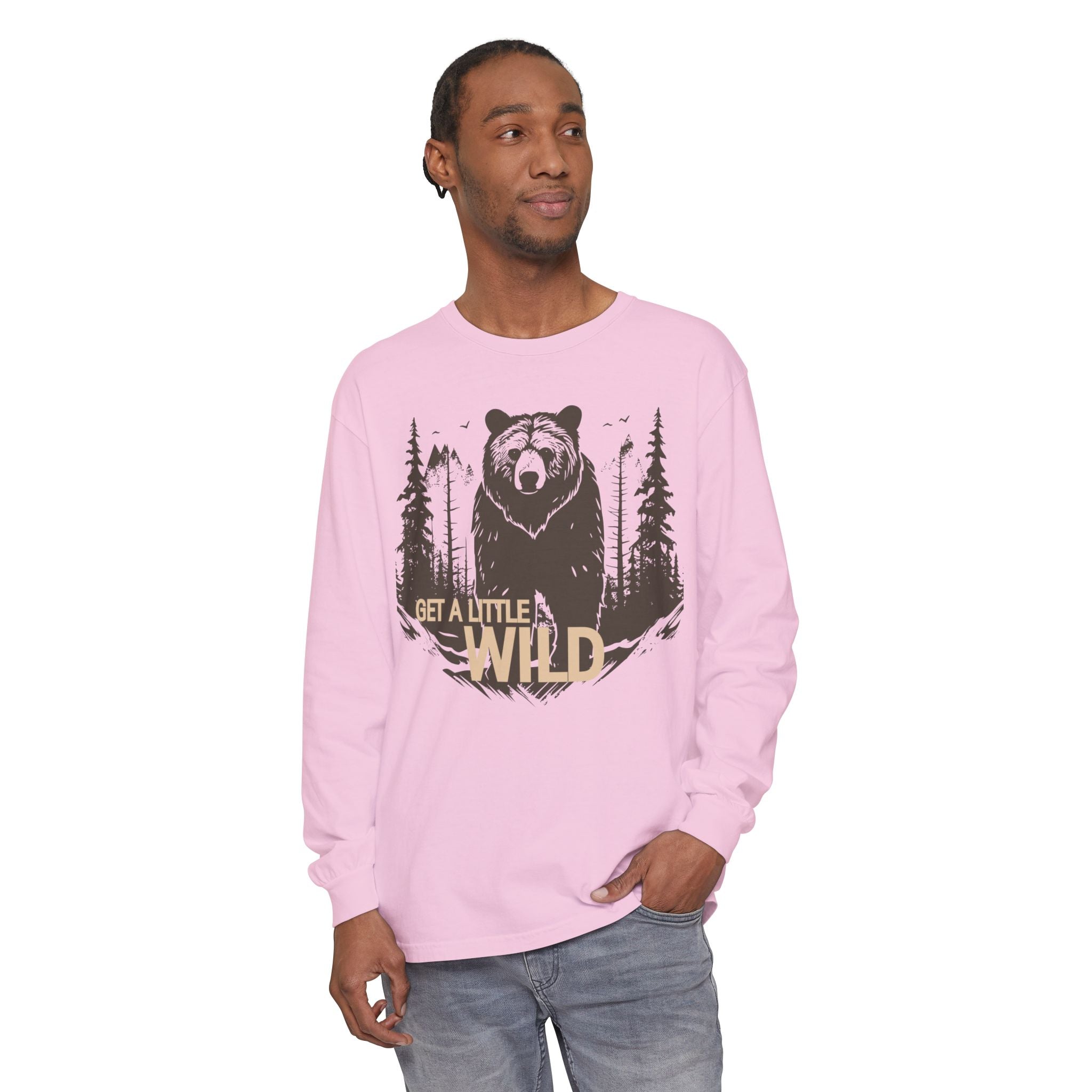 Get a Little Wild Bear Long Sleeve -Nature Graphic Tee | Soft Cotton Adventure Layer