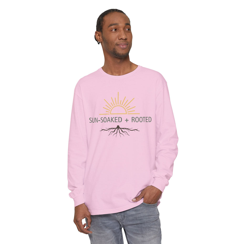 Wild & Wander Sun-Soaked + Rooted Long Sleeve Tee - Boho Layer for Chilly Summer Evenings