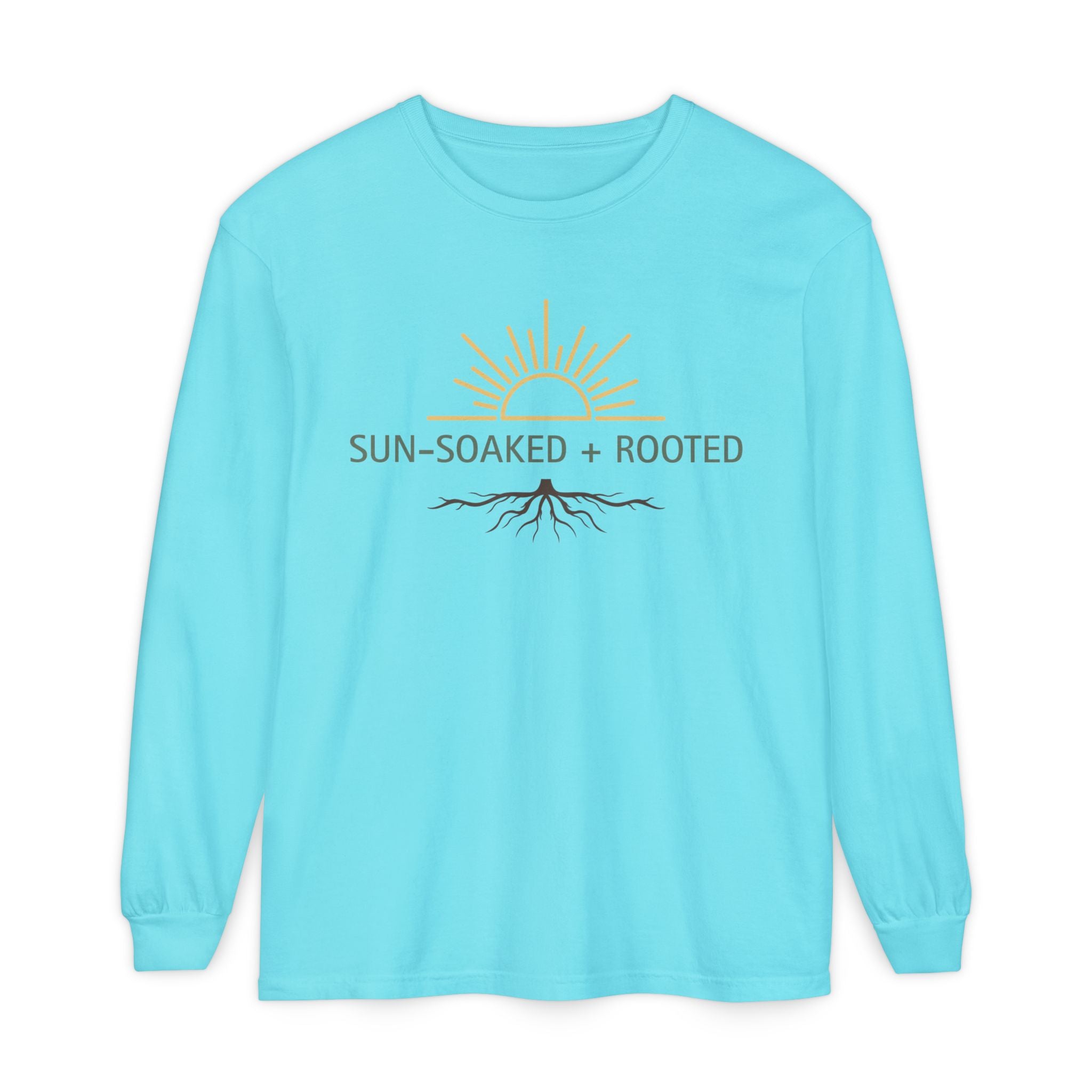 Wild & Wander Sun-Soaked + Rooted Long Sleeve Tee - Boho Layer for Chilly Summer Evenings