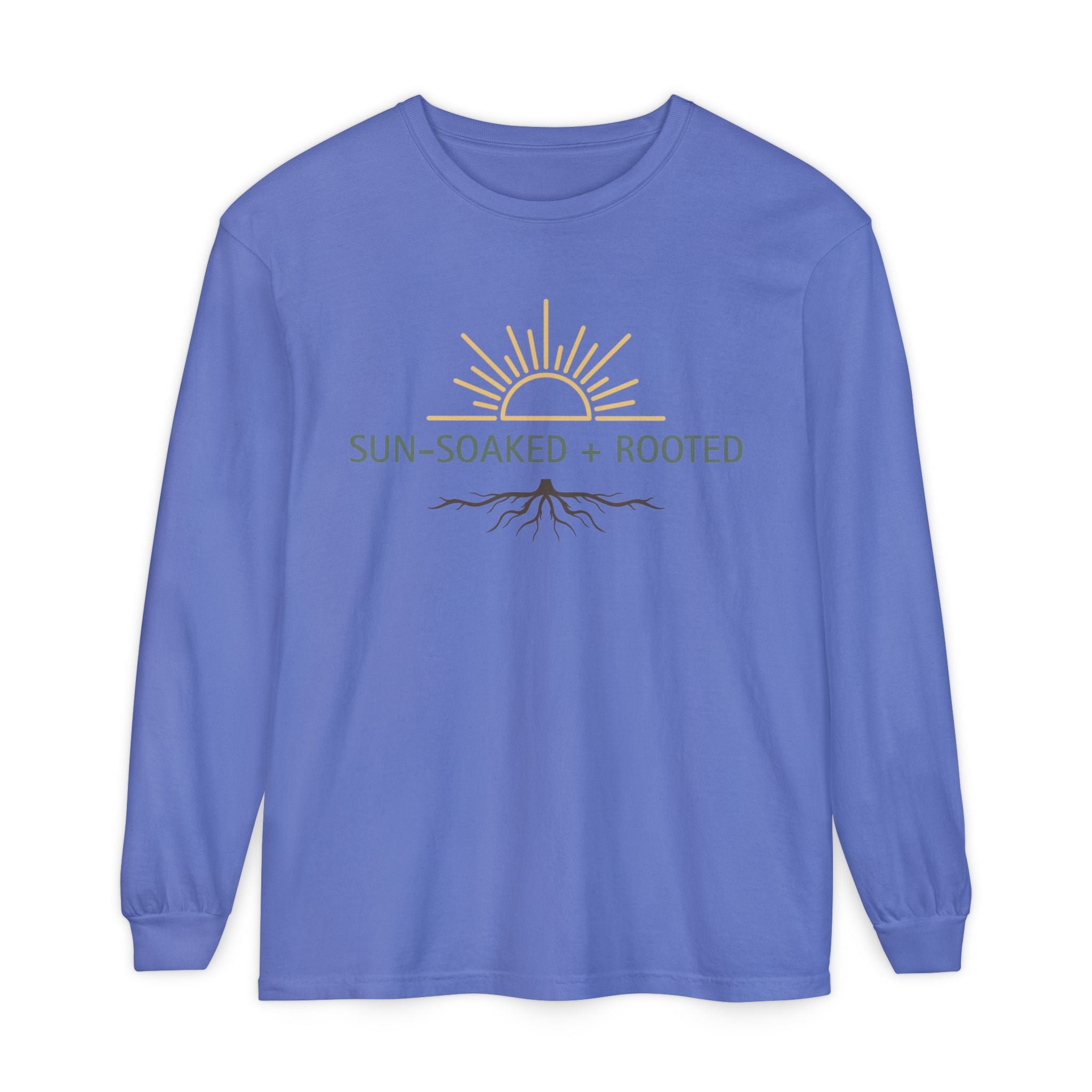 Wild & Wander Sun-Soaked + Rooted Long Sleeve Tee - Boho Layer for Chilly Summer Evenings