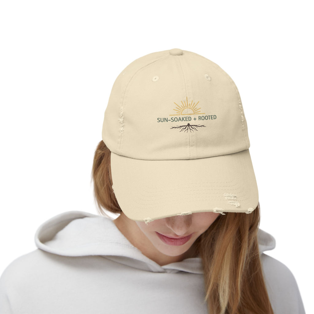Wild & Wander Sun-Soaked + Rooted Baseball Hat - Boho Distressed Cap for Soft Summer Days