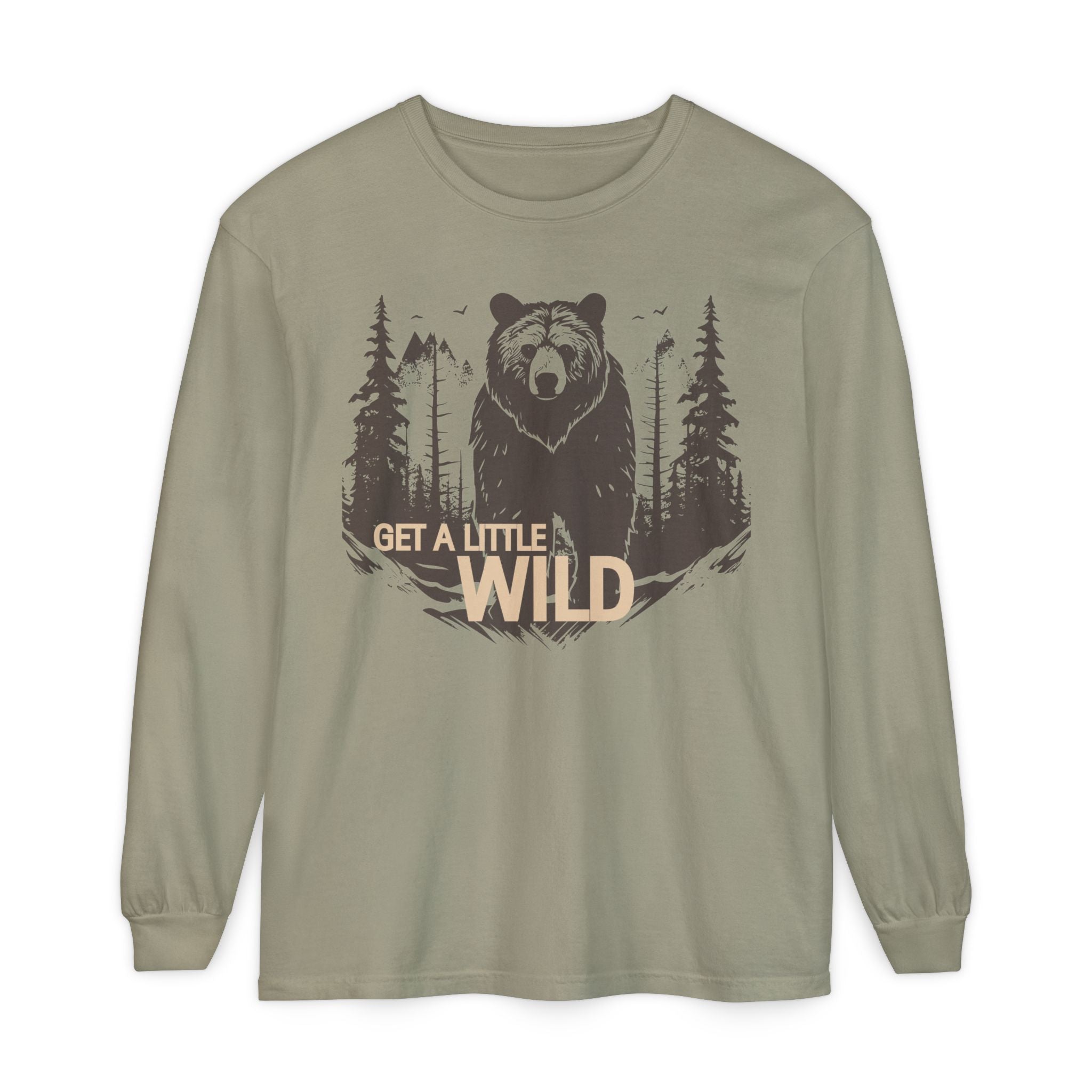 Get a Little Wild Bear Long Sleeve -Nature Graphic Tee | Soft Cotton Adventure Layer