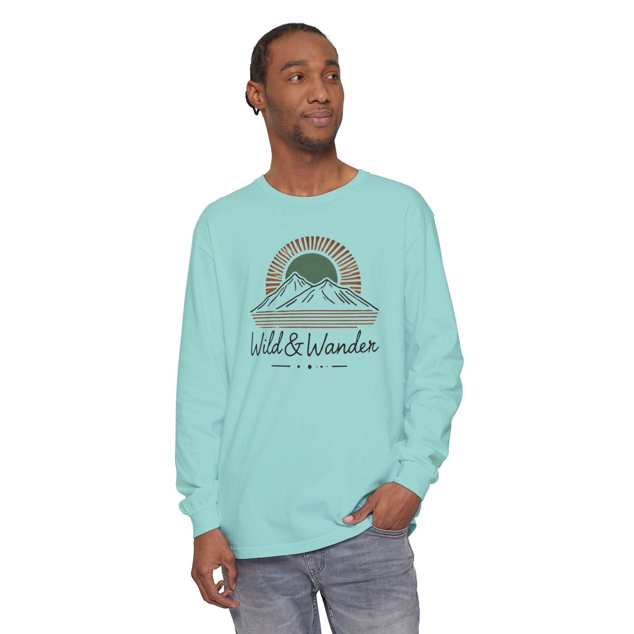 Wild & Wander Logo Long Sleeve Tee, Earthy Adventure Shirt for Nature Lovers