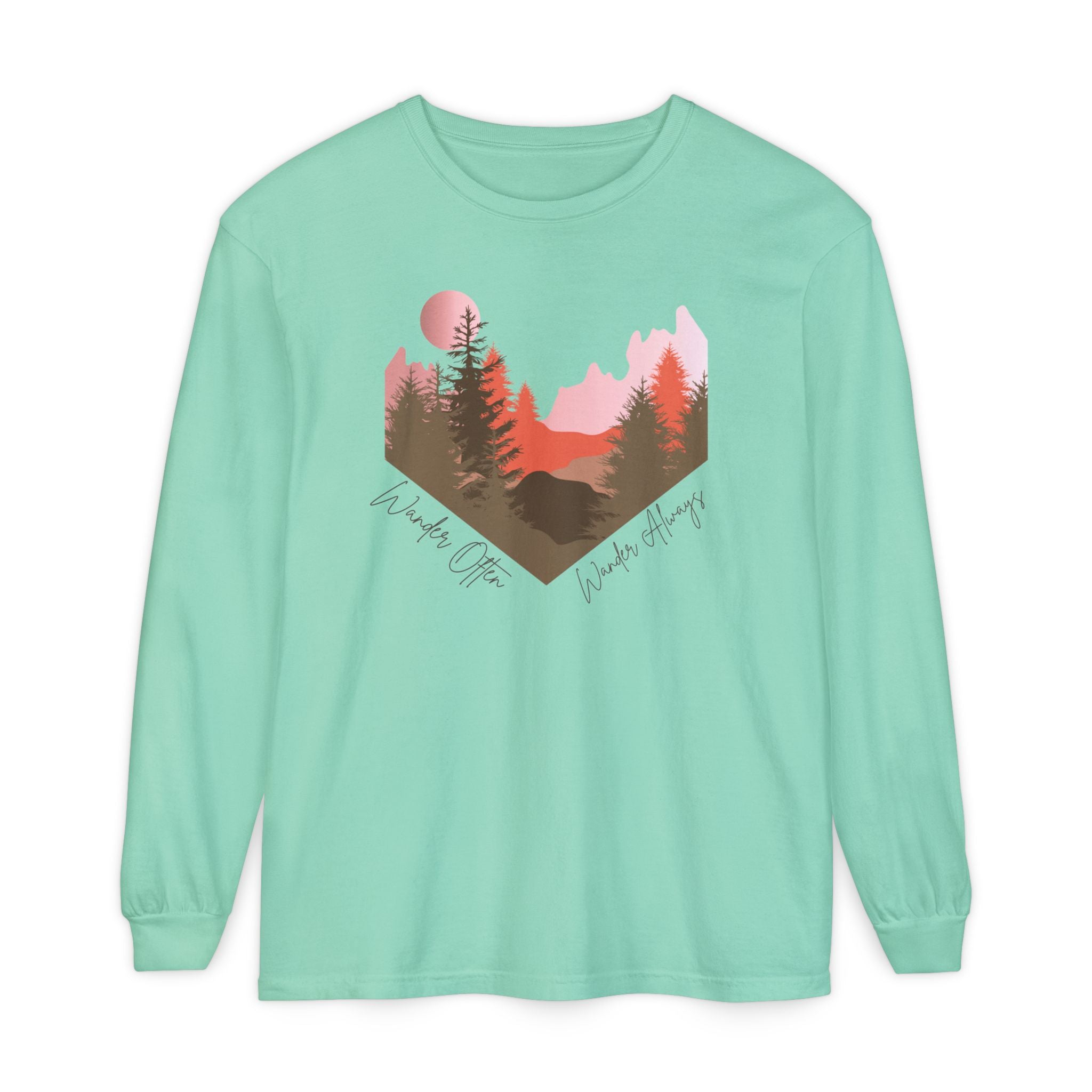 Wander Always Long Sleeve Shirt, Cozy Outdoor Graphic Tee, Wild & Wander