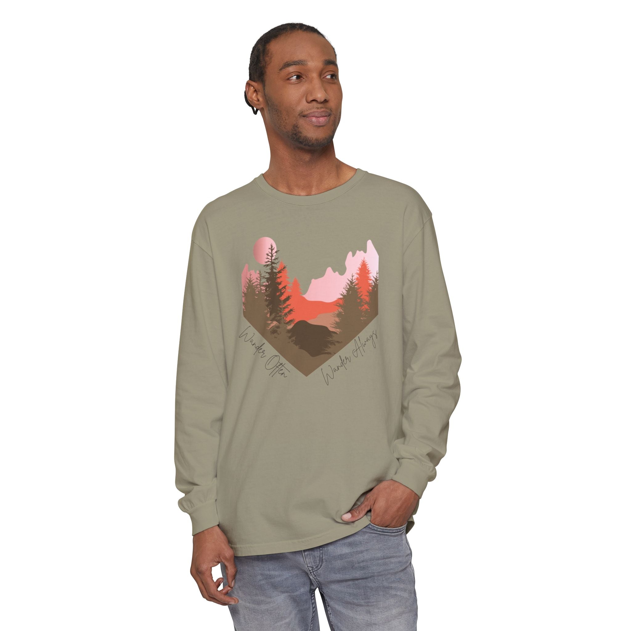 Wander Always Long Sleeve Shirt, Cozy Outdoor Graphic Tee, Wild & Wander