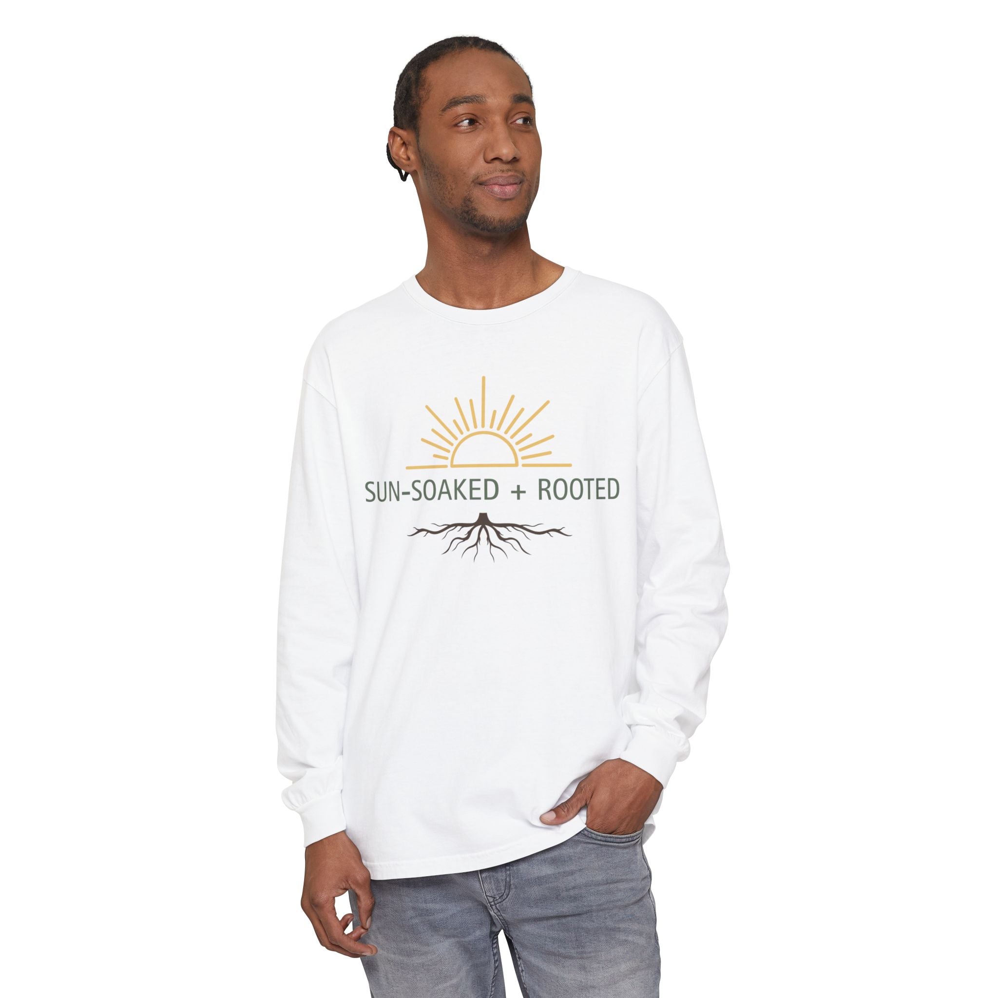 Wild & Wander Sun-Soaked + Rooted Long Sleeve Tee - Boho Layer for Chilly Summer Evenings