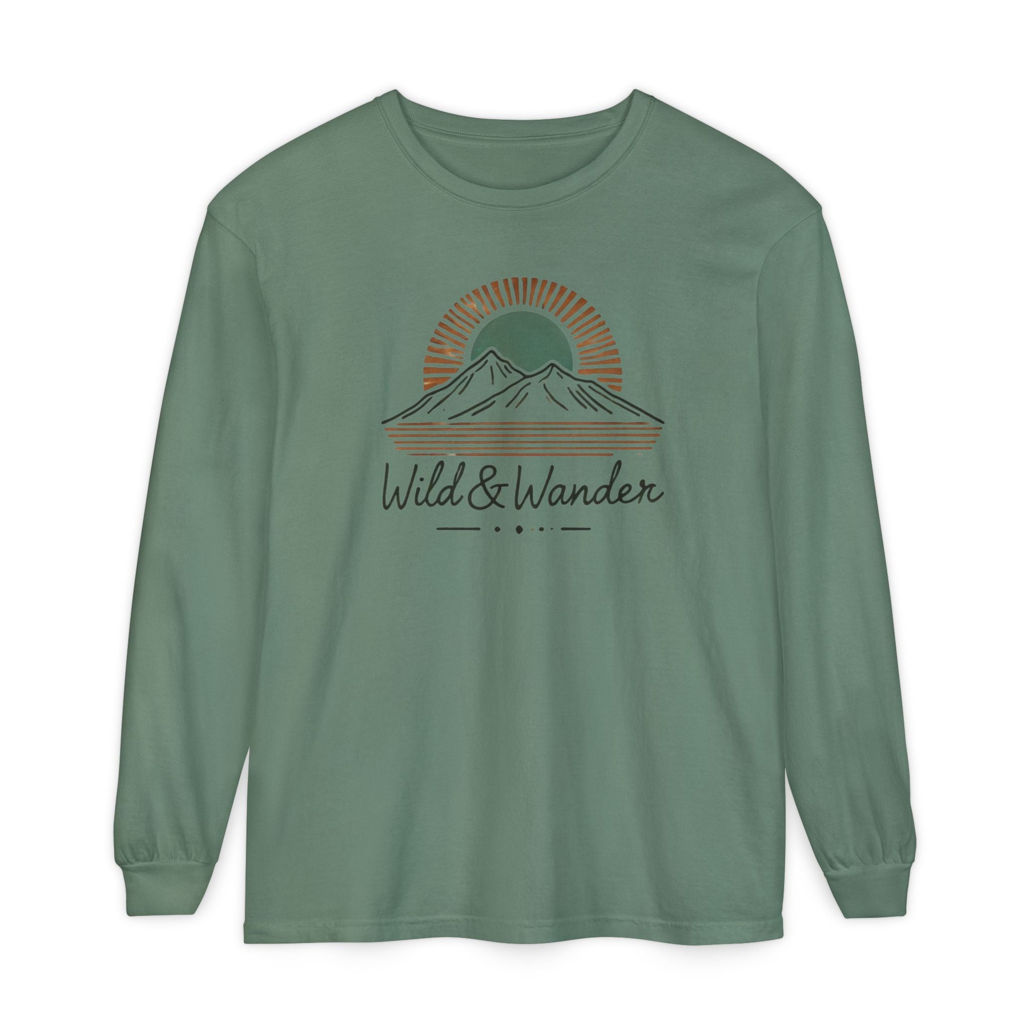 Wild & Wander Logo Long Sleeve Tee, Earthy Adventure Shirt for Nature Lovers