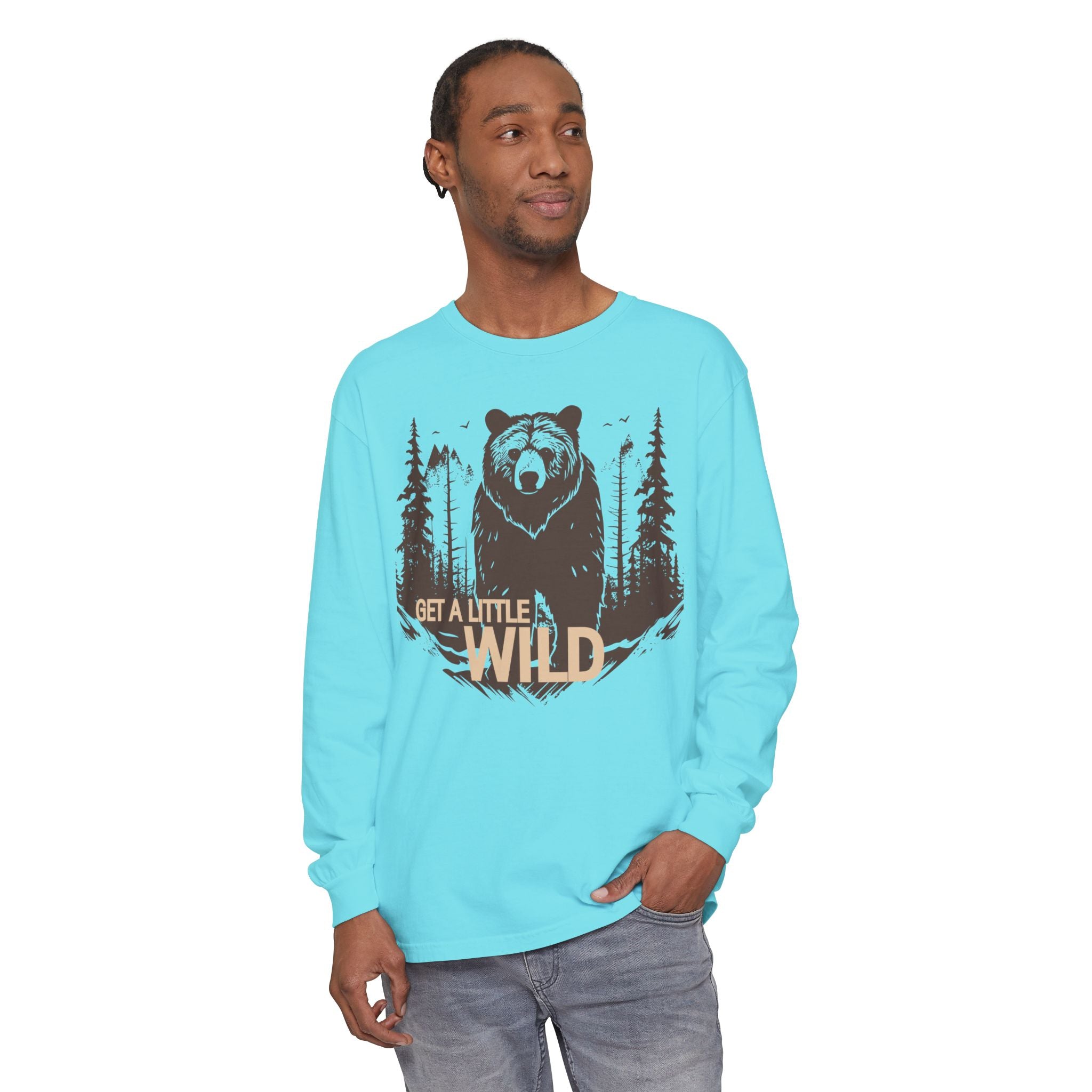 Get a Little Wild Bear Long Sleeve -Nature Graphic Tee | Soft Cotton Adventure Layer