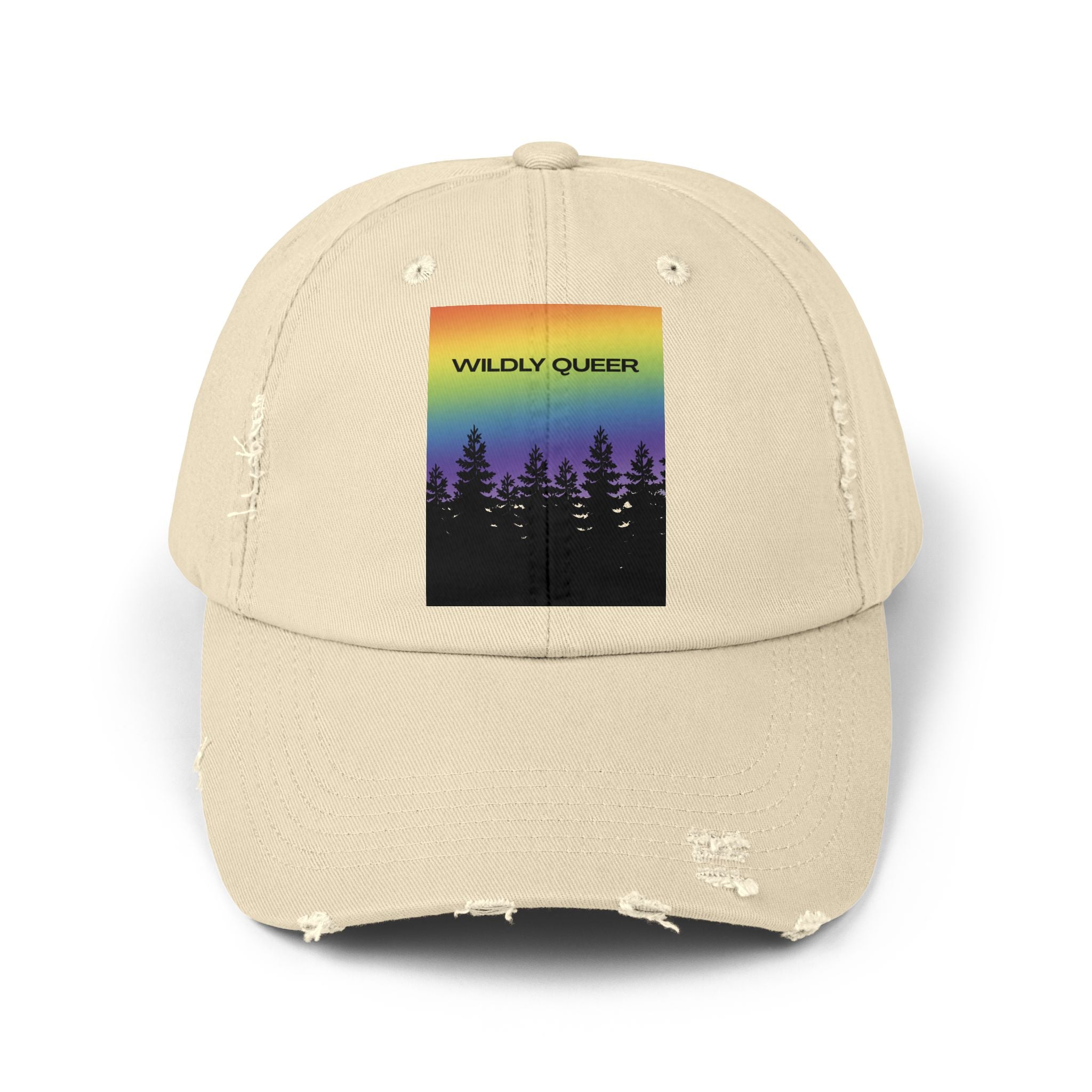 Wildly Queer Pride Hat | LGBTQ+ Baseball Cap | Rainbow Forest Queer Design | Distressed Dad Hat | Gay Pride Hat | Wild & Wander Apparel