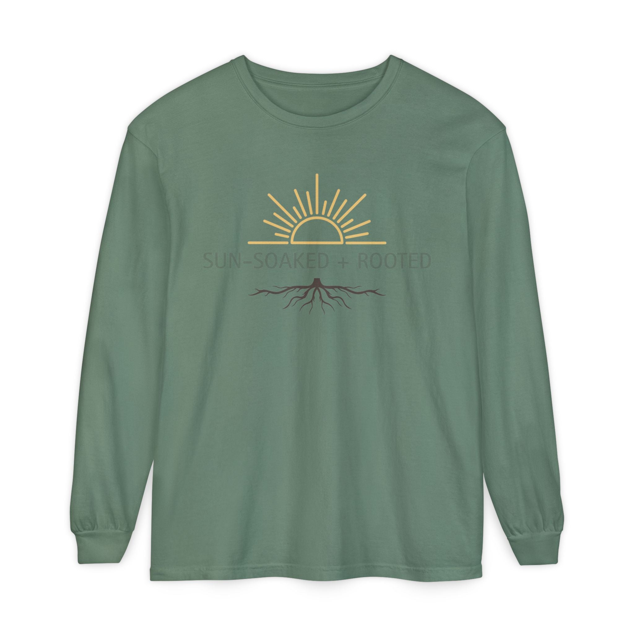 Wild & Wander Sun-Soaked + Rooted Long Sleeve Tee - Boho Layer for Chilly Summer Evenings