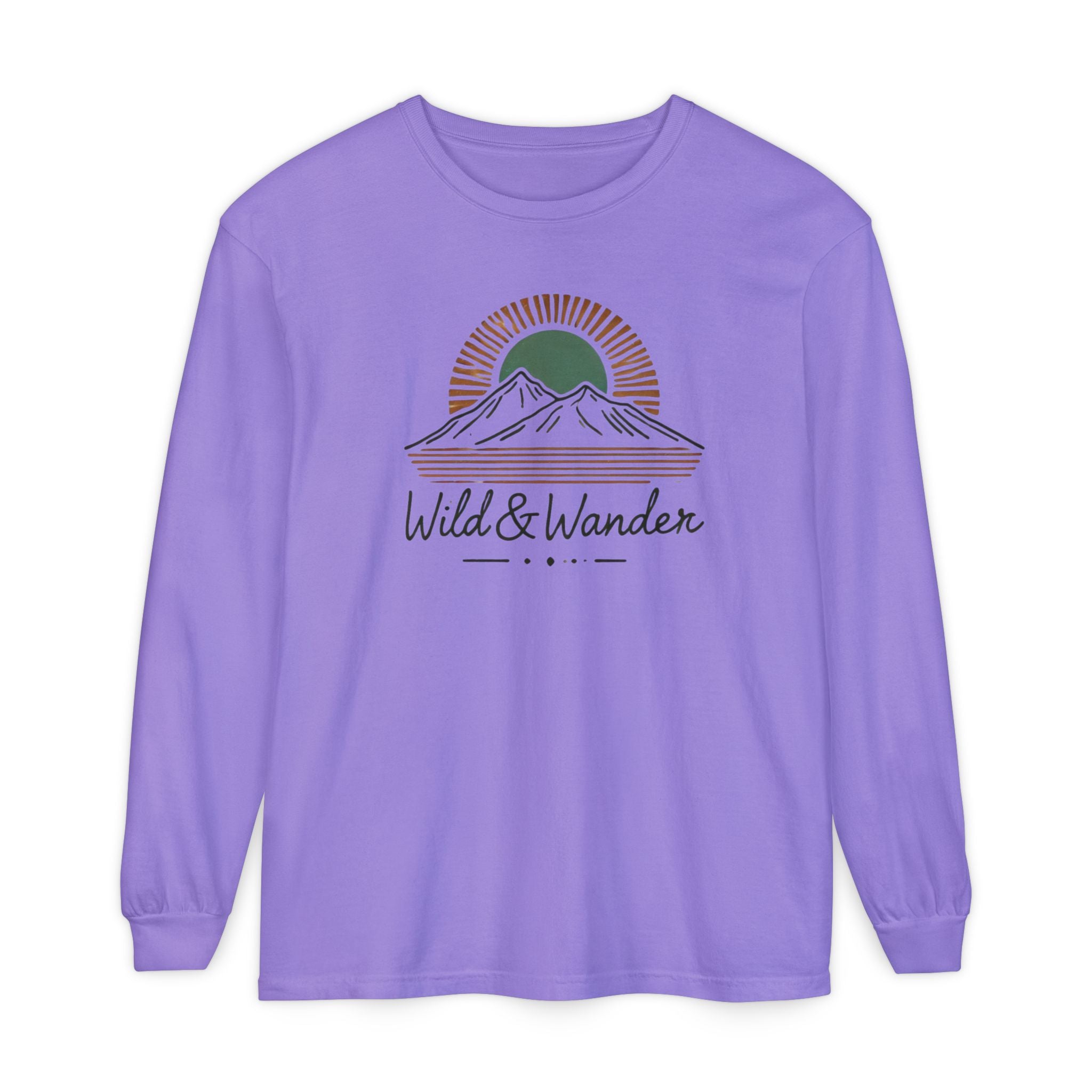 Wild & Wander Logo Long Sleeve Tee, Earthy Adventure Shirt for Nature Lovers