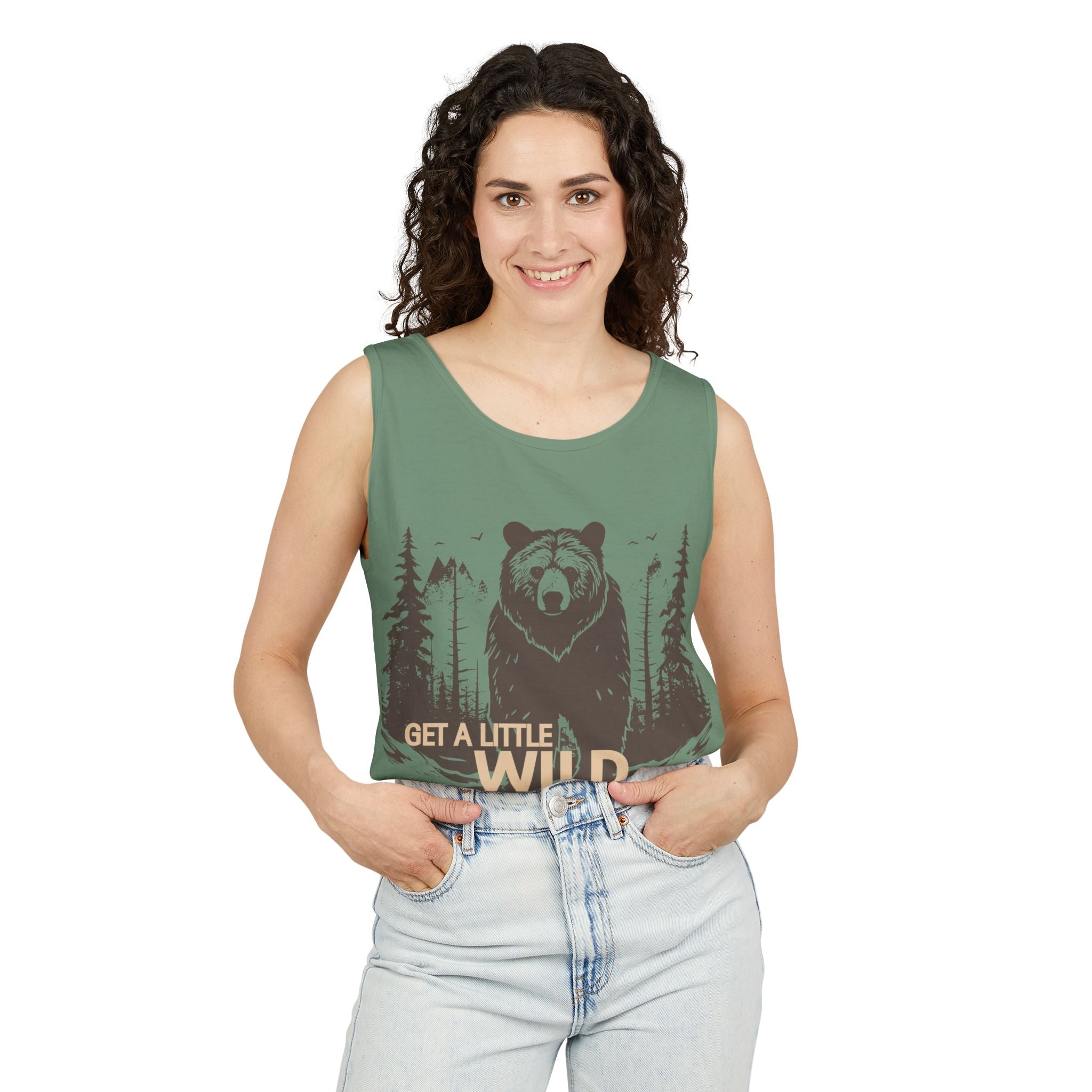 Get a Little Wild Bear Tank Top - Nature Graphic | Soft Garment-Dyed Unisex Fit