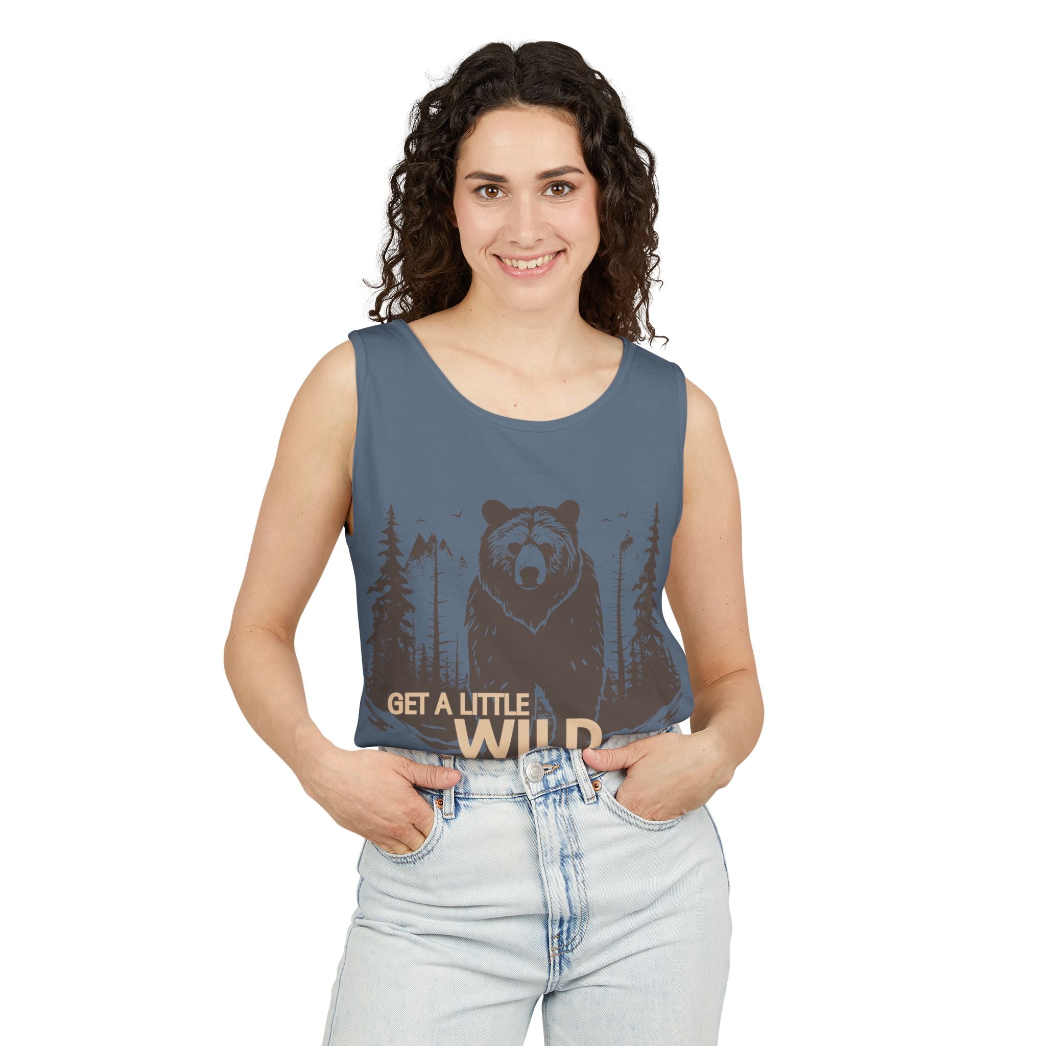 Get a Little Wild Bear Tank Top - Nature Graphic | Soft Garment-Dyed Unisex Fit