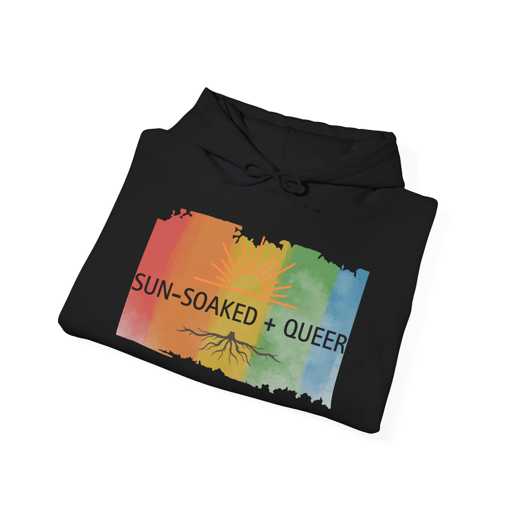 Sun-Soaked + Queer Pride Hoodie | LGBTQ+ Sweatshirt | Rainbow Roots Queer Pullover | Lesbian Pride Apparel | Gay Cozy Hoodie | Wild & Wander
