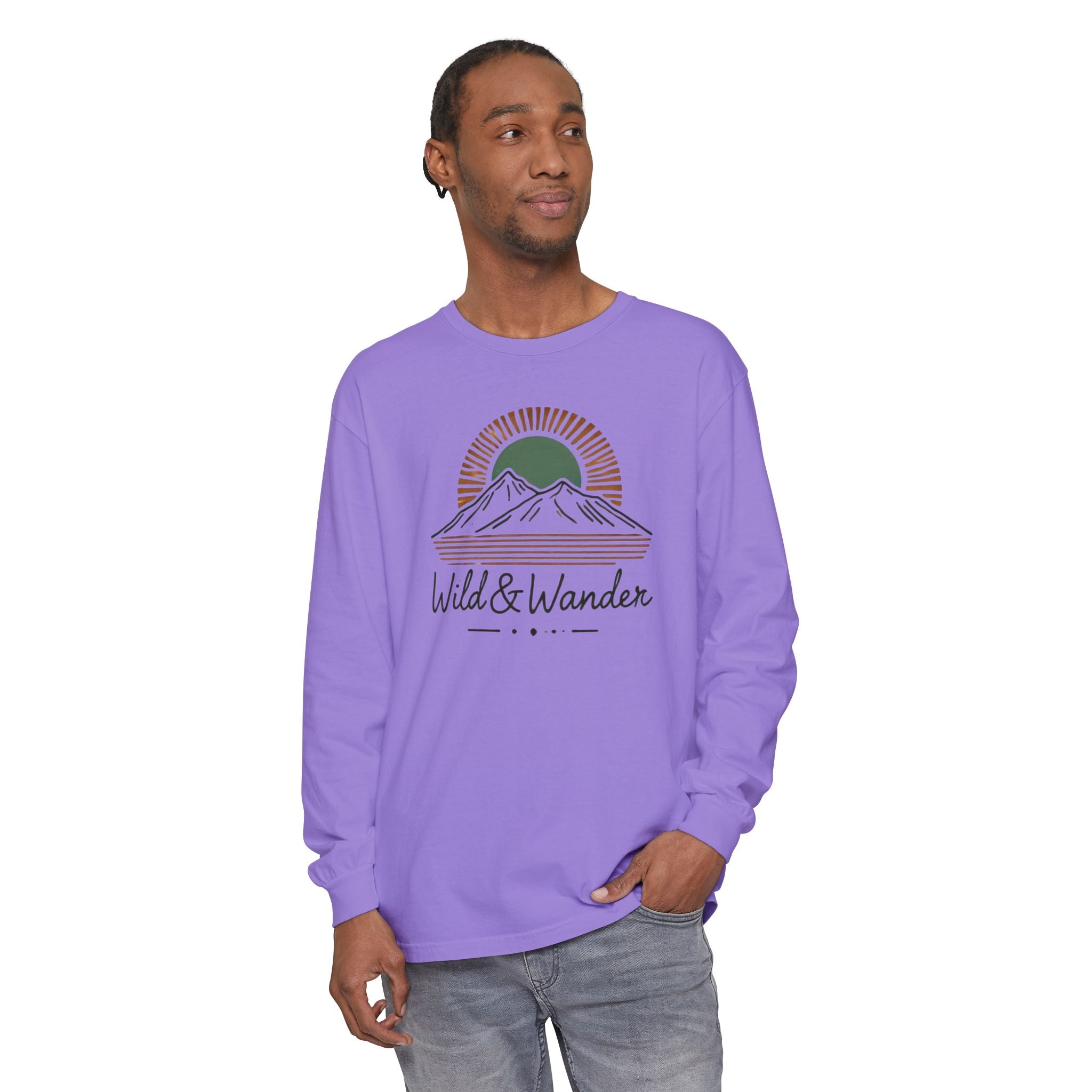 Wild & Wander Logo Long Sleeve Tee, Earthy Adventure Shirt for Nature Lovers