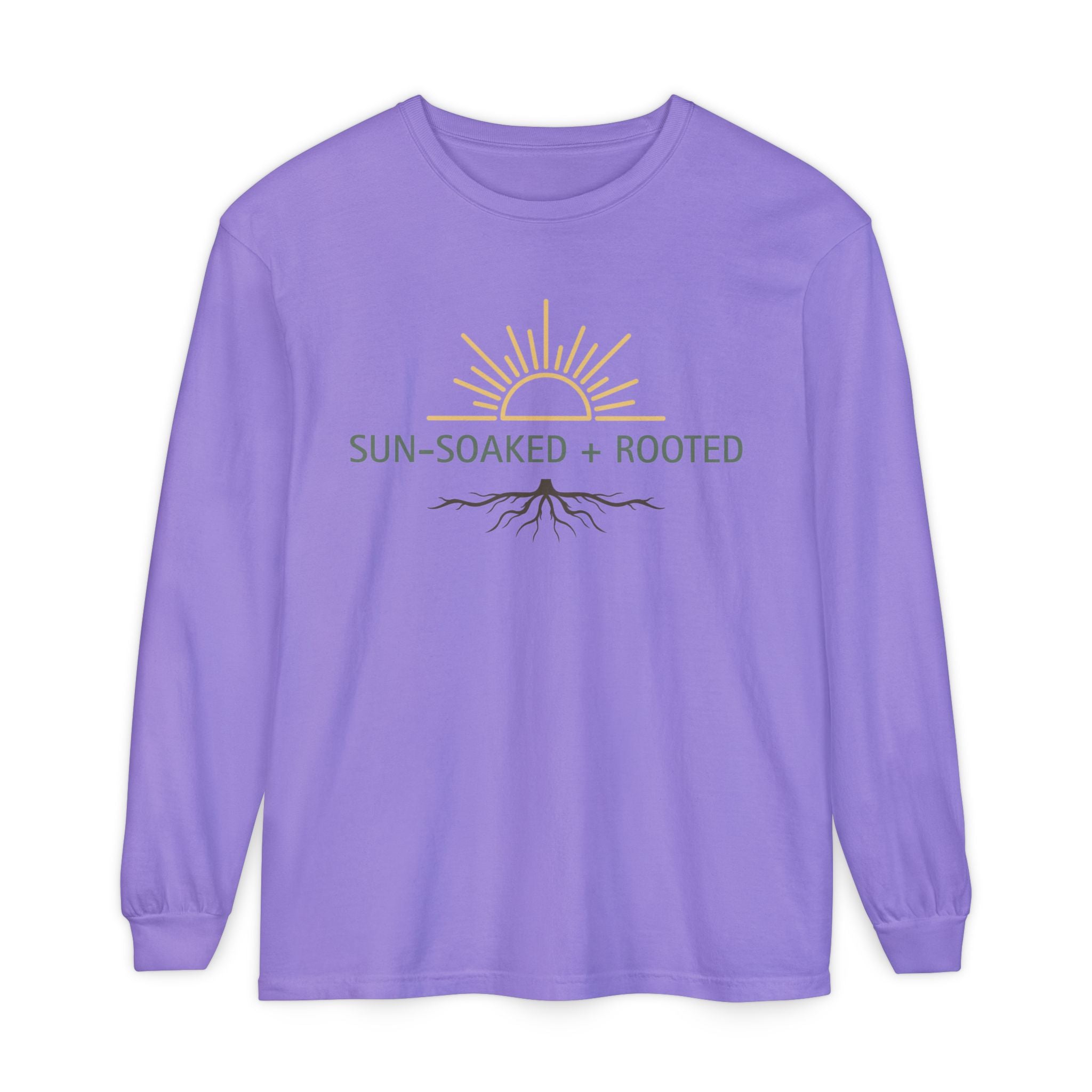 Wild & Wander Sun-Soaked + Rooted Long Sleeve Tee - Boho Layer for Chilly Summer Evenings