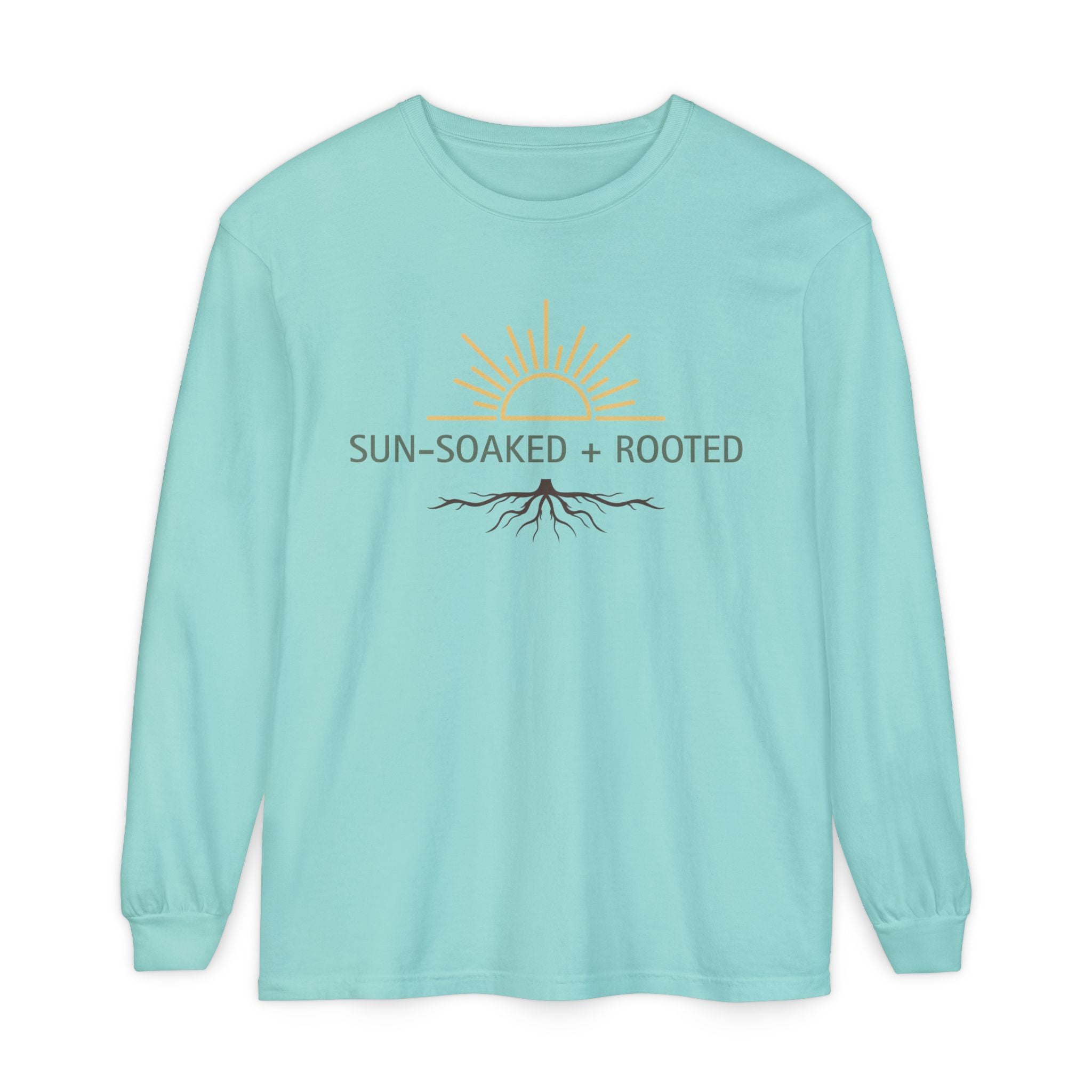 Wild & Wander Sun-Soaked + Rooted Long Sleeve Tee - Boho Layer for Chilly Summer Evenings